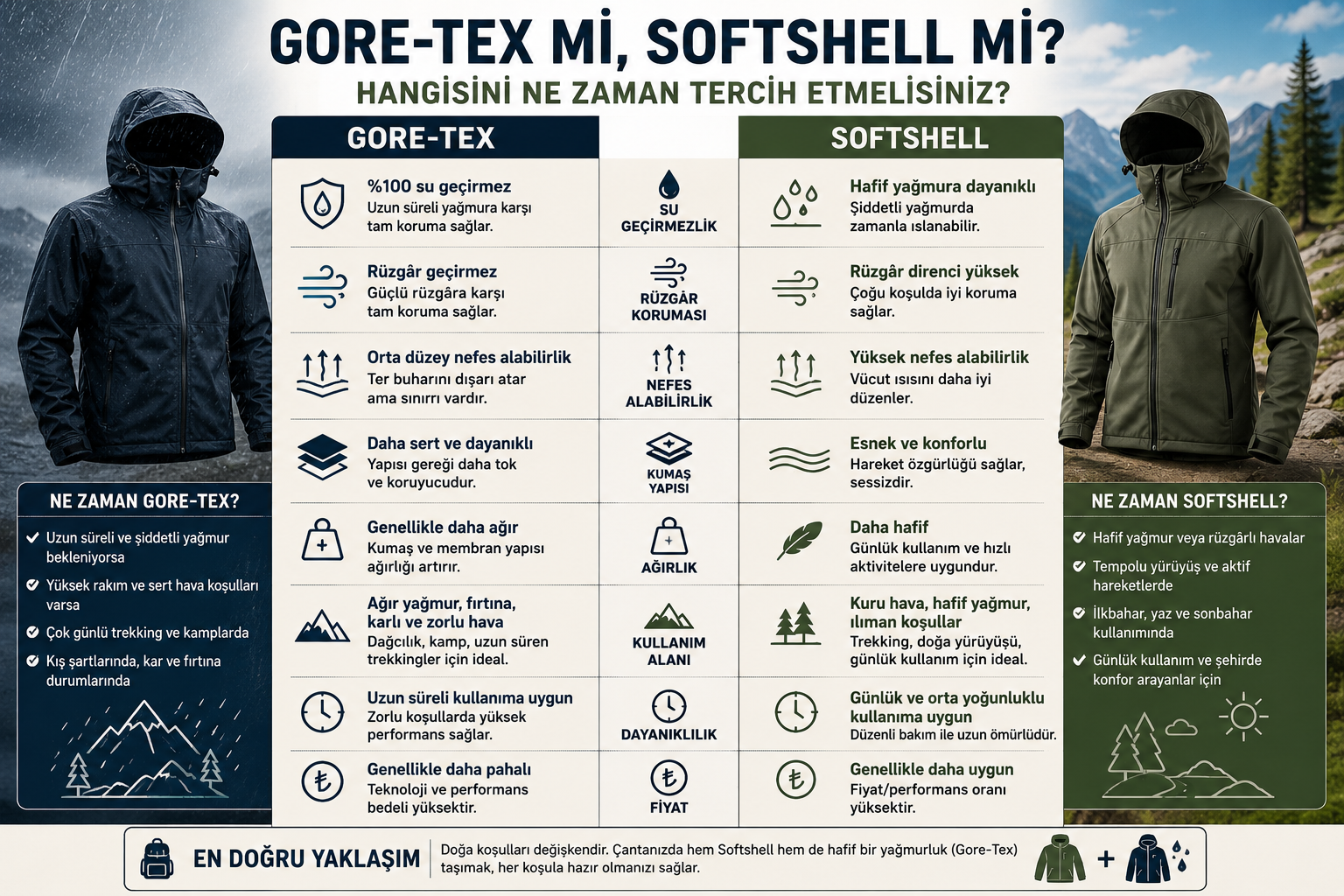 Gore-Tex ve softshell infografiği