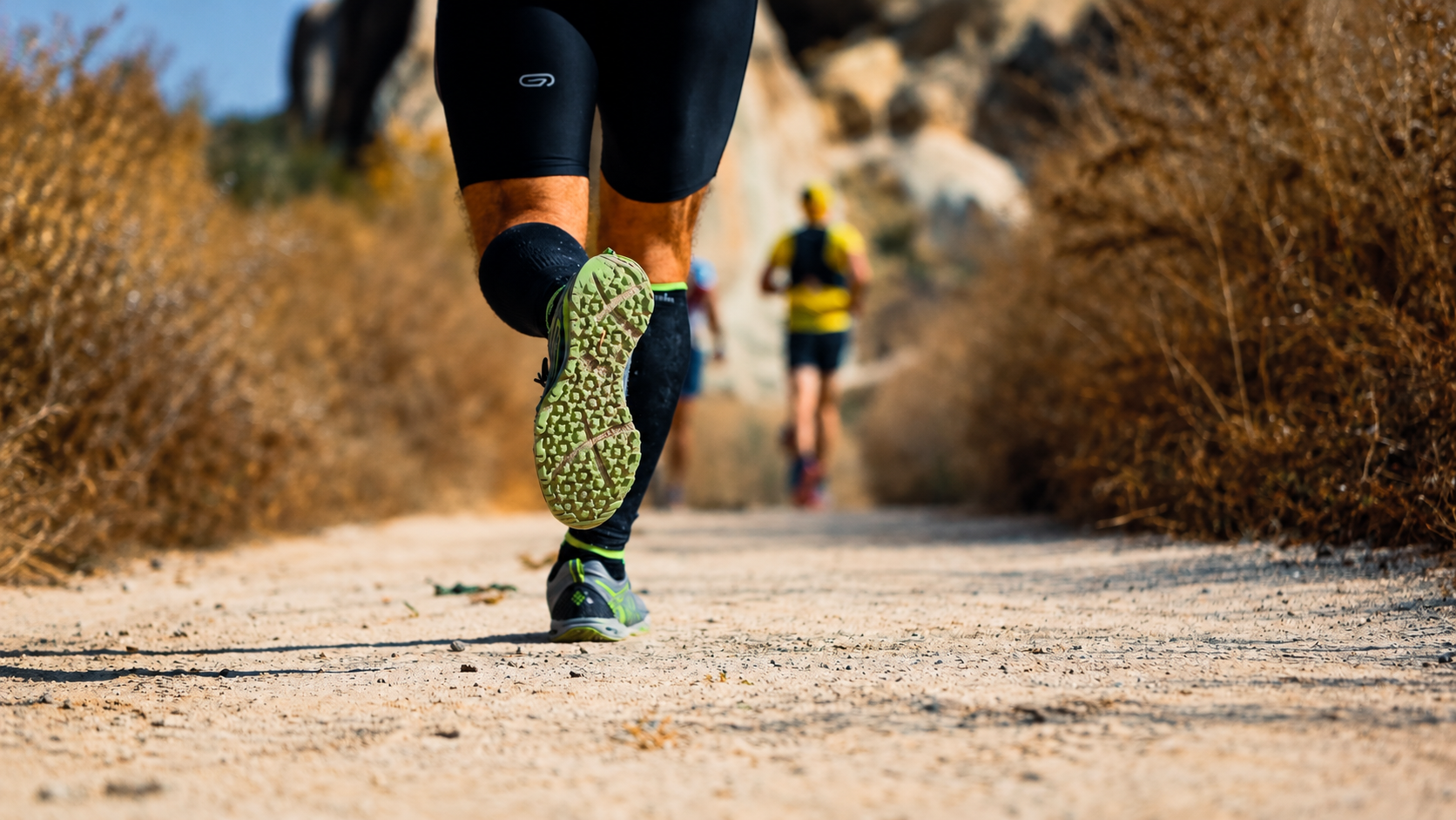 Trail koşusu yarışında toprak patikada koşan sporcular